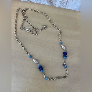 Chico’s Silver Chain and Blue Bead Necklace